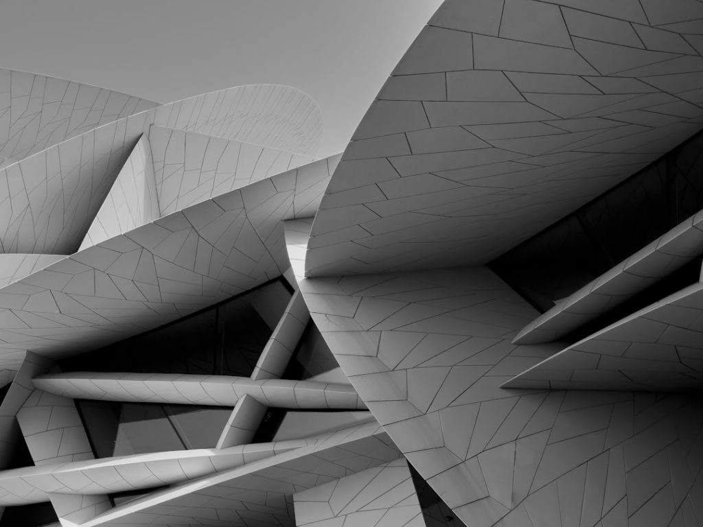 Modern architectural design with geometric shapes and sharp lines